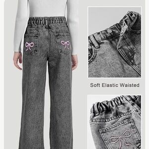 Girls Gray Jeans with Pink Bow Accents